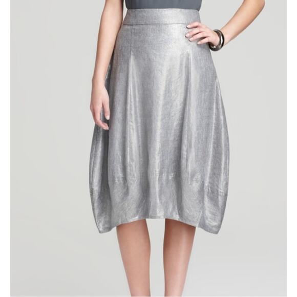 Eileen Fisher Metallic Lantern Skirt Knee Length in Gray Metallic Size XS XSmall - Picture 2 of 9